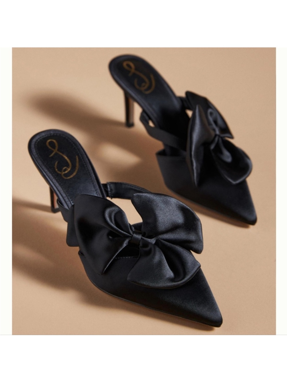 Sam Edelman Black Bow Pointed-Toe Mule Heels. Size 10. NWT.